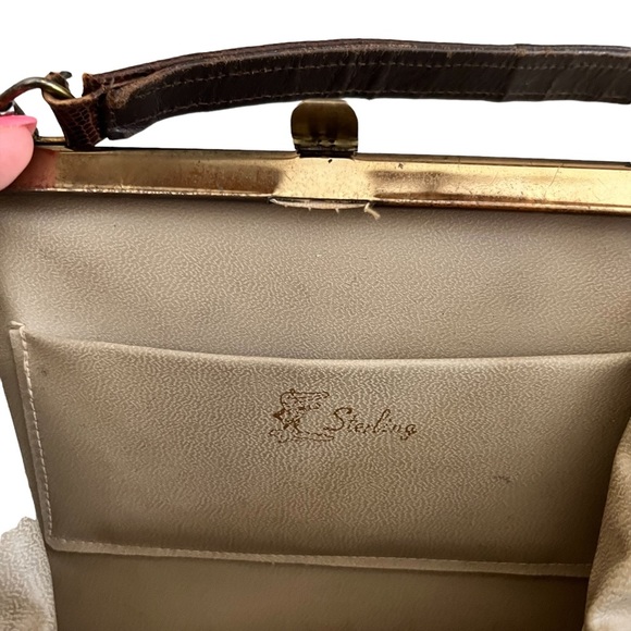 Sterling Vintage Leather Handbag Brown with Gold Clasp - Picture 6 of 8